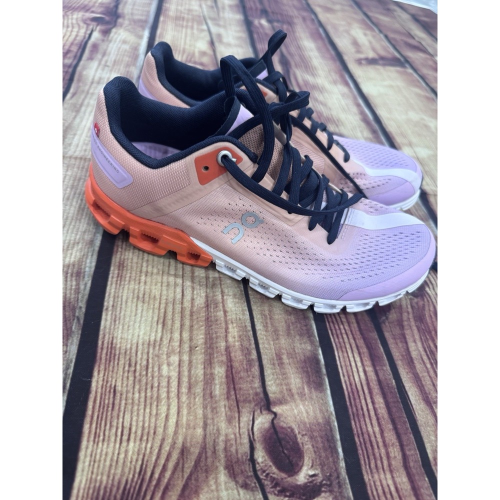 On Cloudflow Women's Pink/Orange Lace-Up Low Top Mesh Running Sneaker